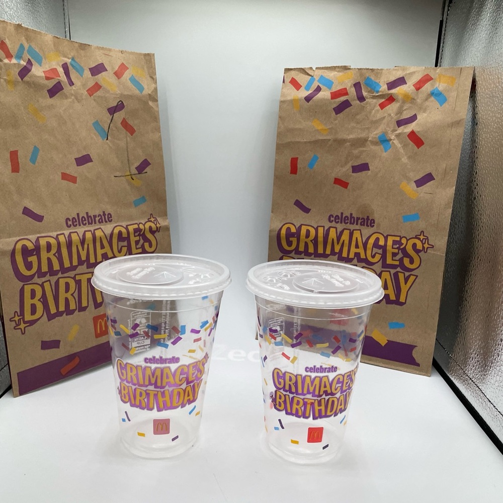 McDonald’s Grimace Birthday Packaging. 2 cups, 2 small bags, 2 large bags - Picture 2 of 12